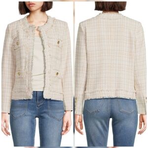 NANETTE nanette leporeTweed Frayed Open Front Jacket
